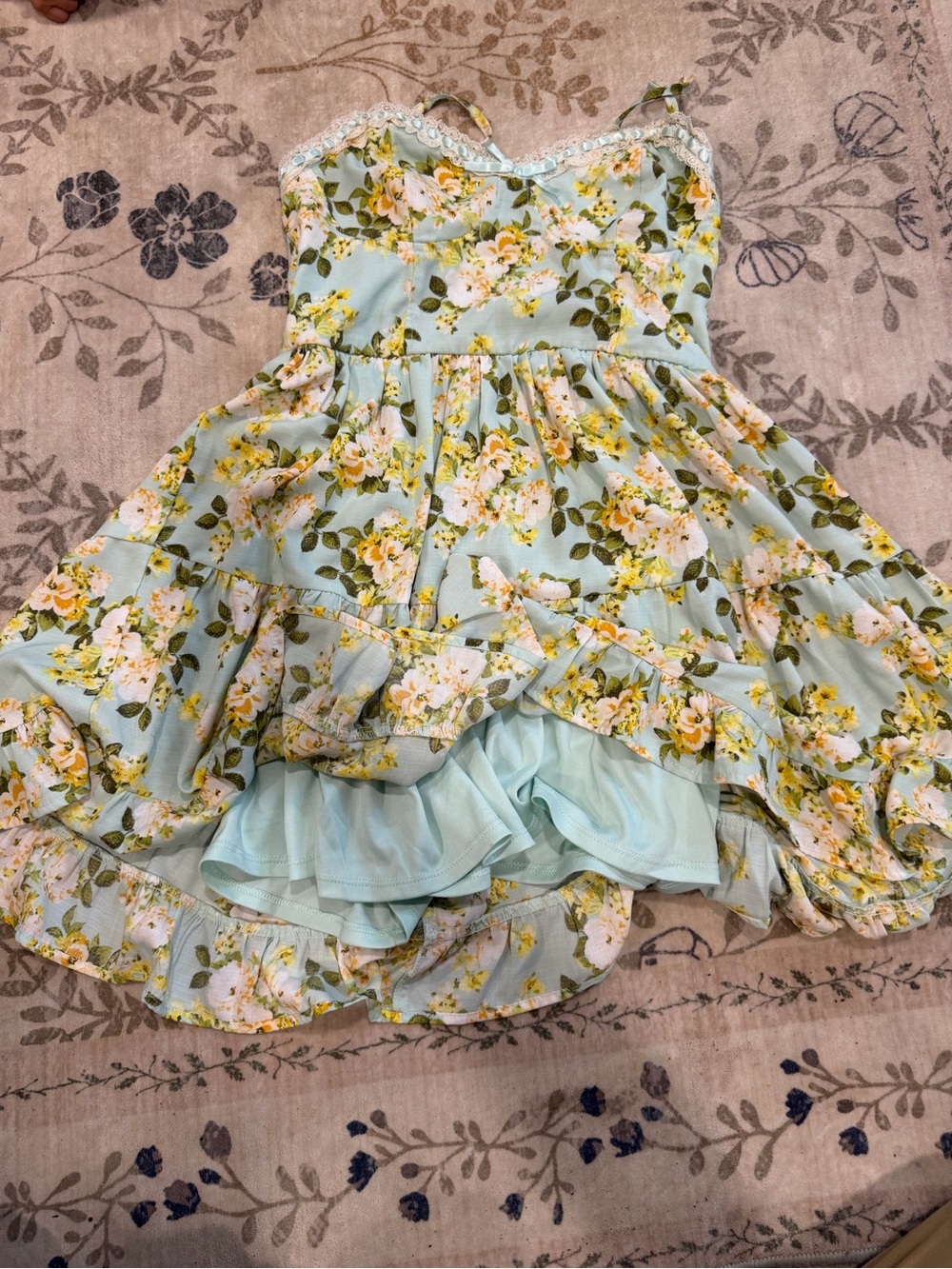 Inspired Hearts Mint Floral Ruffle Mini Dress